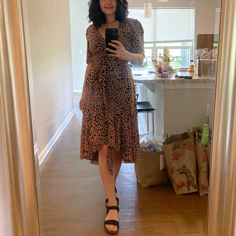 Fame and Partners MIDI cheetah wrap dress